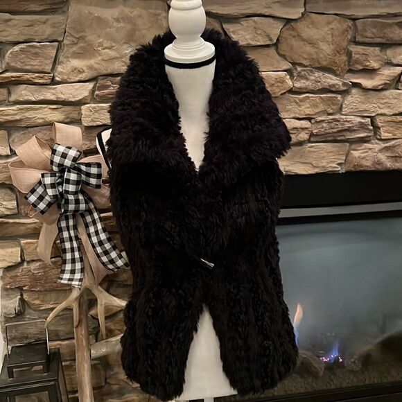 AX Armani Exchange black faux fur vest front closure pockets size medium - Picture 4 of 12